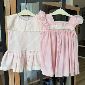 Vintage 1970s Dress Bundle toddler girl pleated embroidered lace ruffle collar